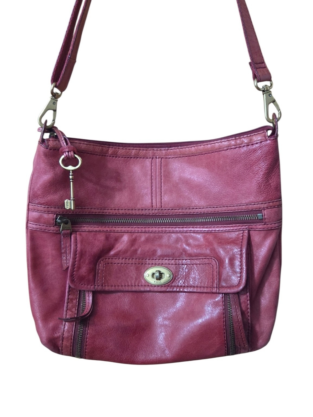 Fossil Leather Crossbody Bag in Wine Red
